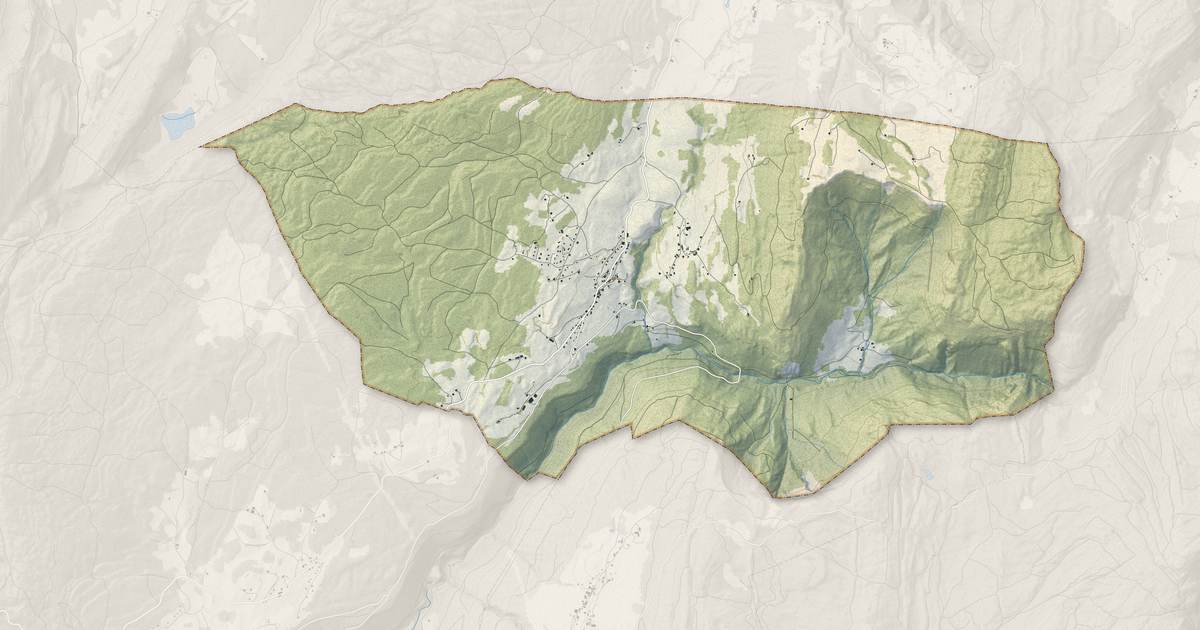 Portrait cartographique de Belleydoux : relief, eau, forêts, bâti et voies, calculés à partir des données de l'IGN
