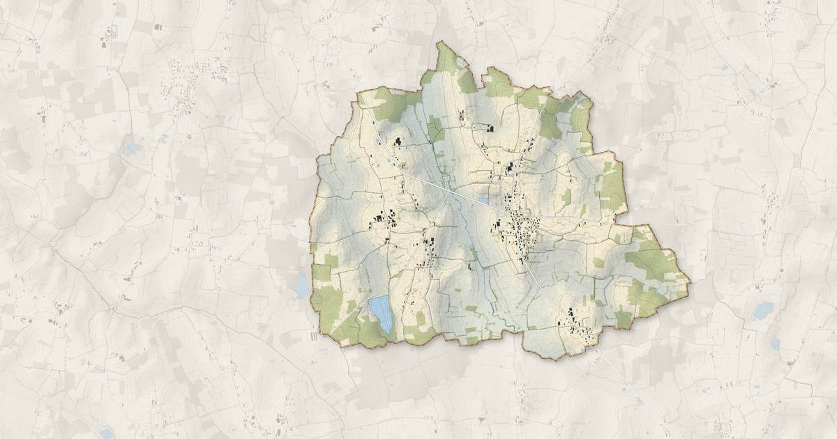 Portrait cartographique de Béréziat : relief, eau, forêts, bâti et voies, calculés à partir des données de l'IGN