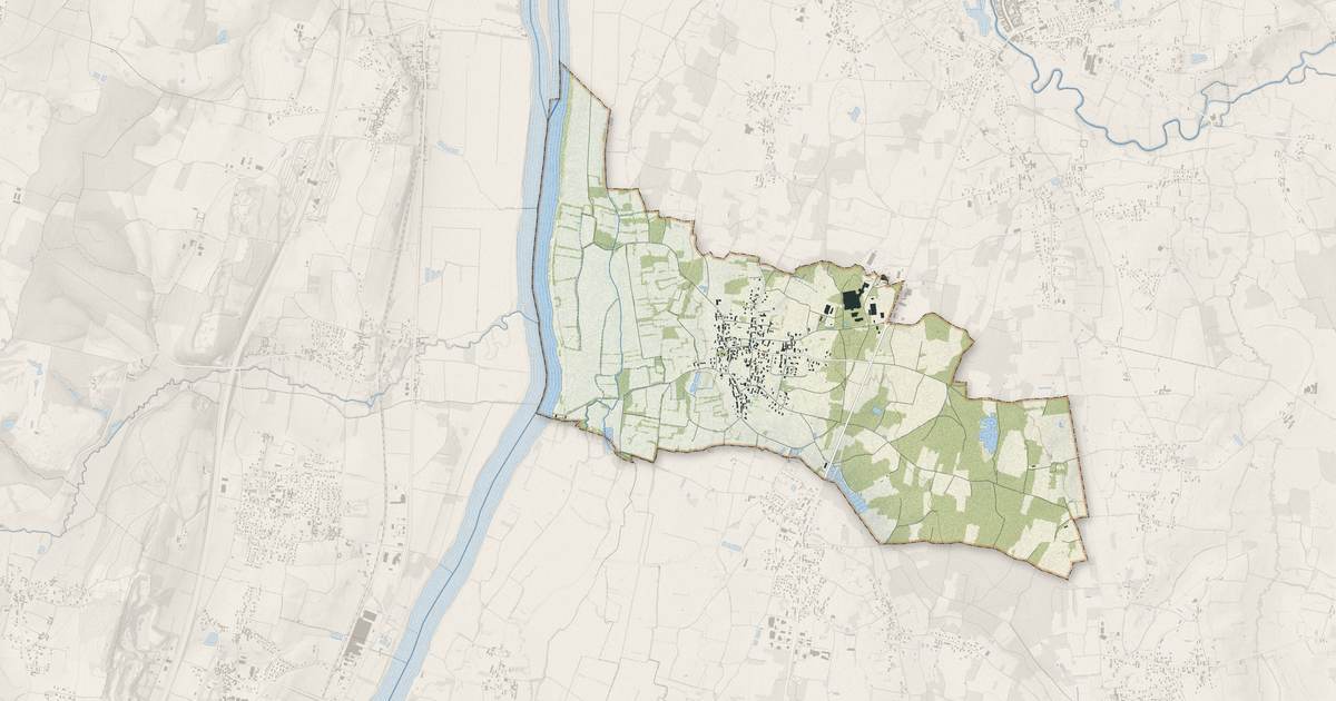 Portrait cartographique de Boz : relief, eau, forêts, bâti et voies, calculés à partir des données de l'IGN