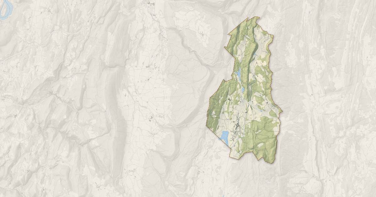 Portrait cartographique de Brénod : relief, eau, forêts, bâti et voies, calculés à partir des données de l'IGN
