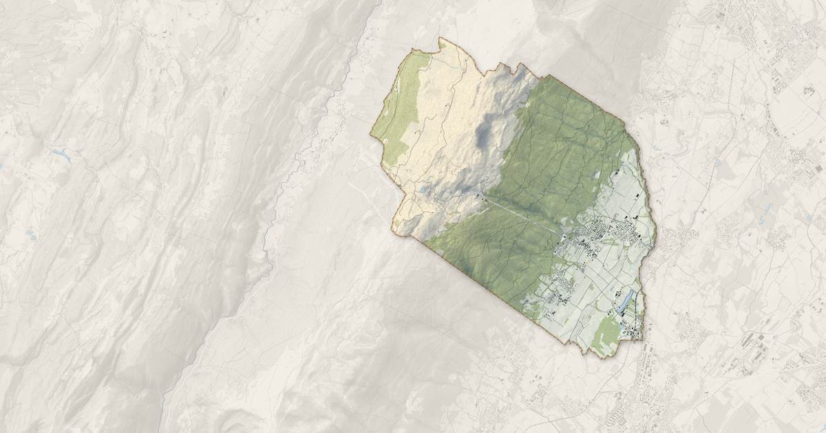 Portrait cartographique de Crozet : relief, eau, forêts, bâti et voies, calculés à partir des données de l'IGN
