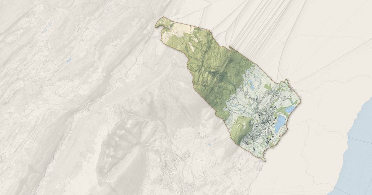 Portrait cartographique de Divonne-les-Bains : relief, eau, forêts, bâti et voies, calculés à partir des données de l'IGN