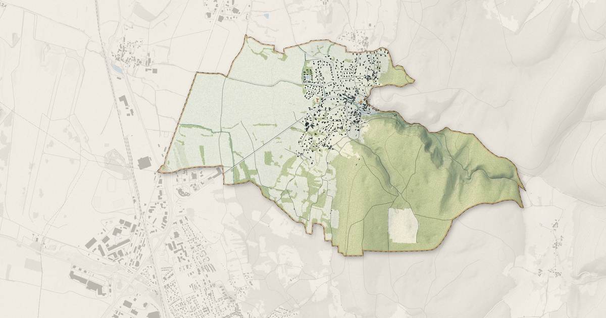 Portrait cartographique de Douvres : relief, eau, forêts, bâti et voies, calculés à partir des données de l'IGN