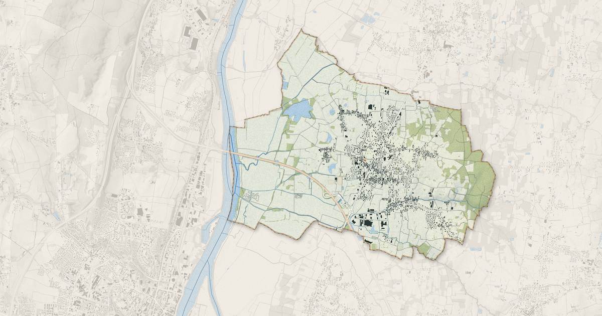 Portrait cartographique de Feillens : relief, eau, forêts, bâti et voies, calculés à partir des données de l'IGN