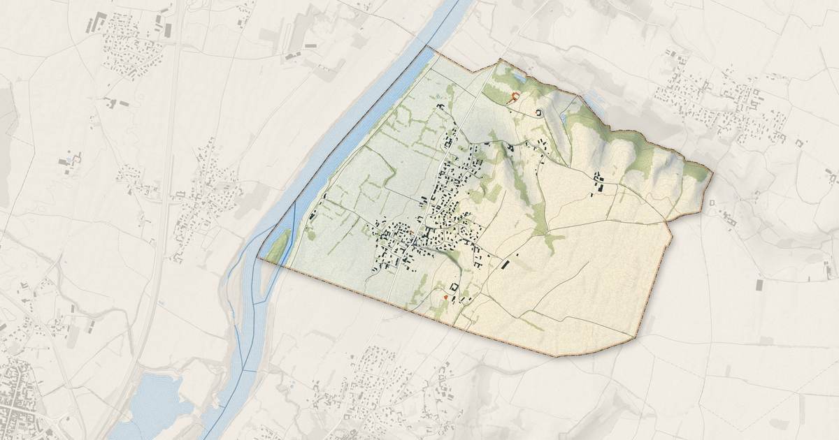 Portrait cartographique de Genouilleux : relief, eau, forêts, bâti et voies, calculés à partir des données de l'IGN