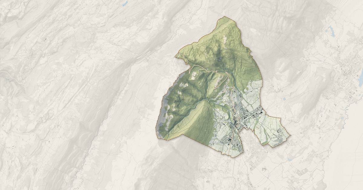 Portrait cartographique de Gex : relief, eau, forêts, bâti et voies, calculés à partir des données de l'IGN
