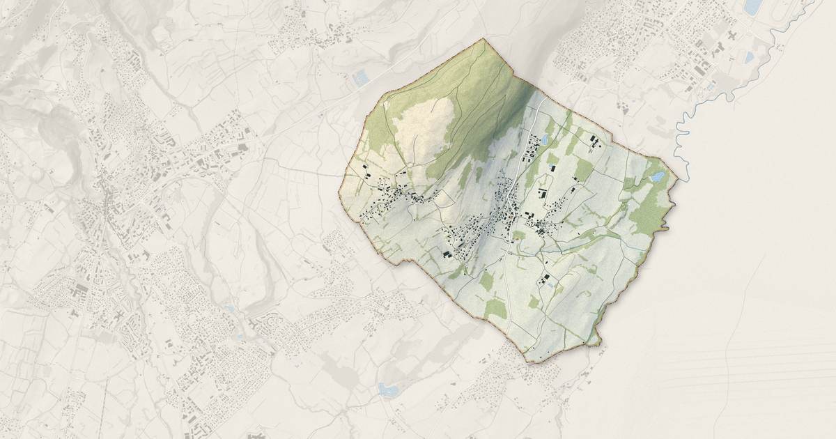 Portrait cartographique de Grilly : relief, eau, forêts, bâti et voies, calculés à partir des données de l'IGN