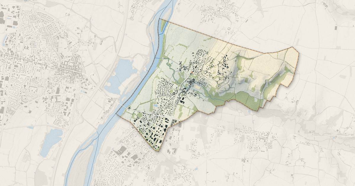 Portrait cartographique de Guéreins : relief, eau, forêts, bâti et voies, calculés à partir des données de l'IGN