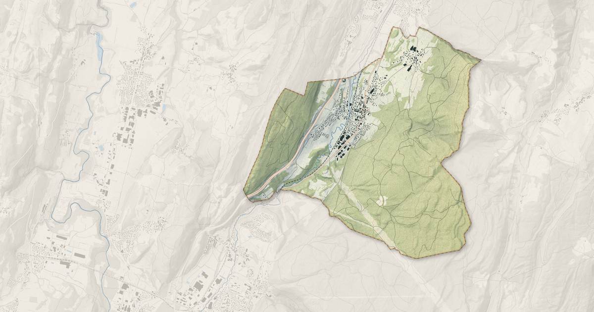 Portrait cartographique de Martignat : relief, eau, forêts, bâti et voies, calculés à partir des données de l'IGN