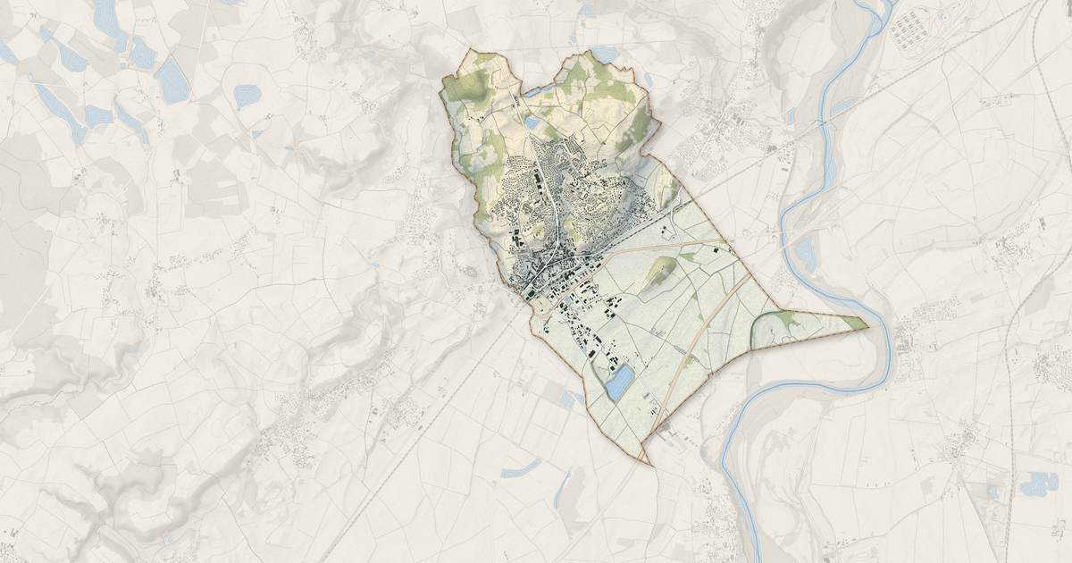 Portrait cartographique de Meximieux : relief, eau, forêts, bâti et voies, calculés à partir des données de l'IGN