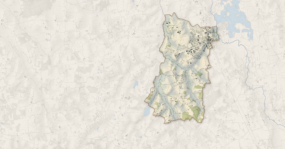 Portrait cartographique de Montrevel-en-Bresse : relief, eau, forêts, bâti et voies, calculés à partir des données de l'IGN