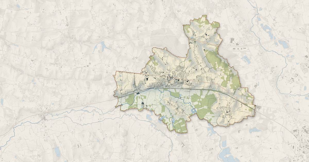 Portrait cartographique de Polliat : relief, eau, forêts, bâti et voies, calculés à partir des données de l'IGN