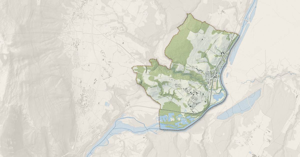Portrait cartographique de Pougny : relief, eau, forêts, bâti et voies, calculés à partir des données de l'IGN