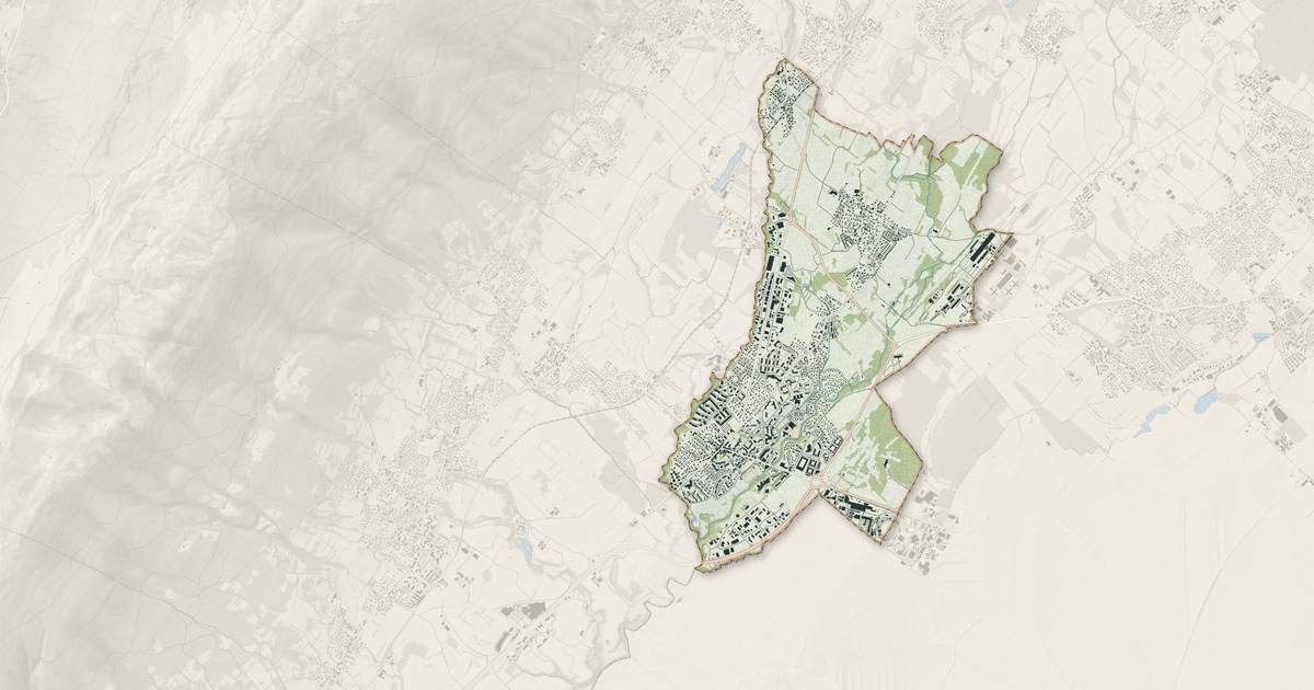 Portrait cartographique de Saint-Genis-Pouilly : relief, eau, forêts, bâti et voies, calculés à partir des données de l'IGN