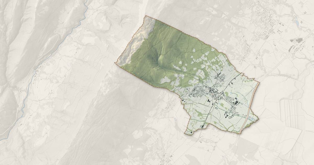 Portrait cartographique de Saint-Jean-de-Gonville : relief, eau, forêts, bâti et voies, calculés à partir des données de l'IGN