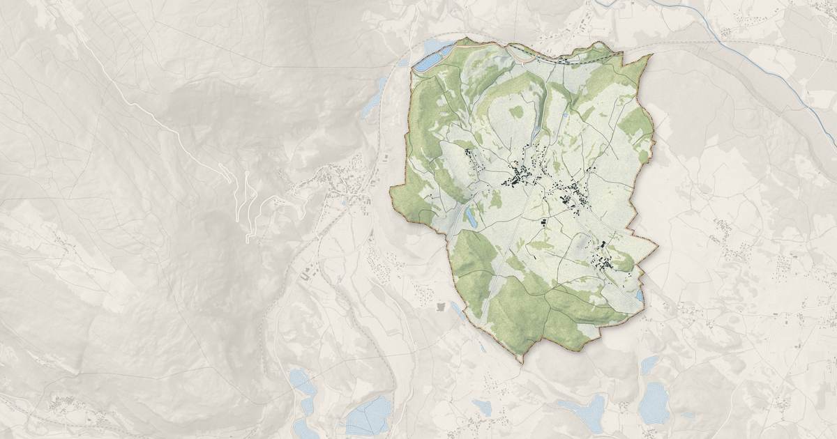 Portrait cartographique de Saint-Martin-de-Bavel : relief, eau, forêts, bâti et voies, calculés à partir des données de l'IGN