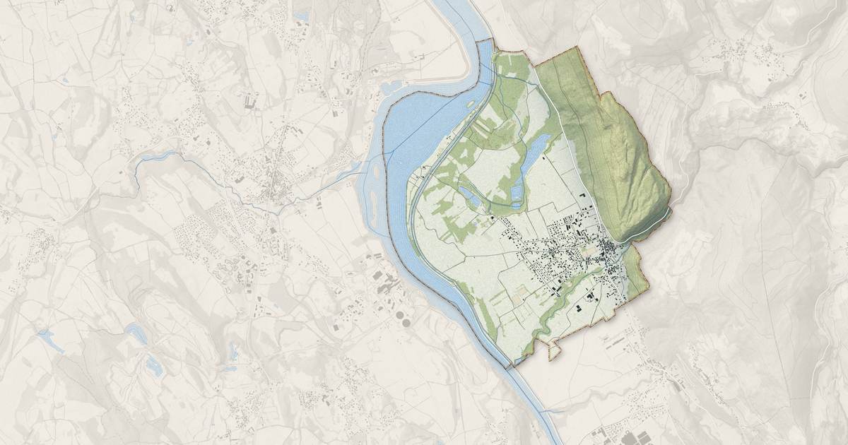 Portrait cartographique de Serrières-de-Briord : relief, eau, forêts, bâti et voies, calculés à partir des données de l'IGN