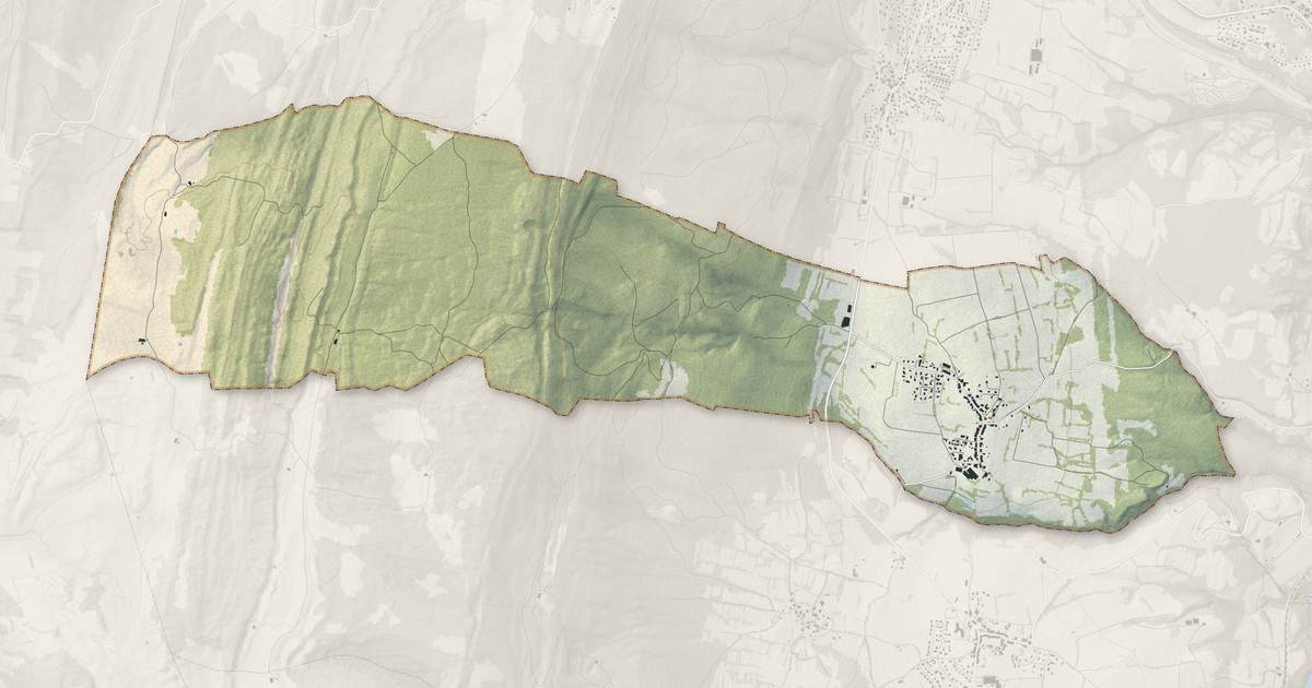 Portrait cartographique de Villes : relief, eau, forêts, bâti et voies, calculés à partir des données de l'IGN