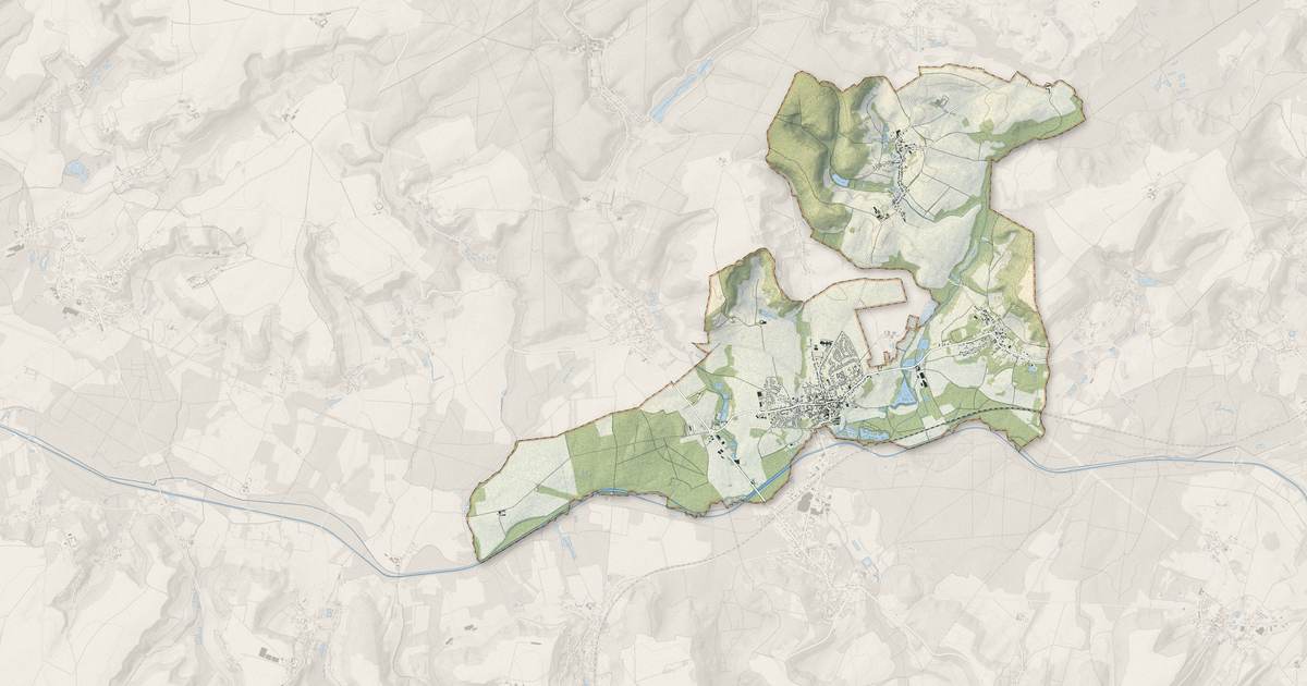 Portrait cartographique de Anizy-le-Grand : relief, eau, forêts, bâti et voies, calculés à partir des données de l'IGN
