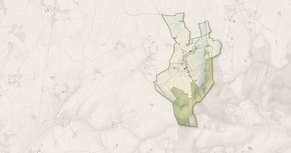Portrait cartographique de Beaumont-en-Beine : relief, eau, forêts, bâti et voies, calculés à partir des données de l'IGN
