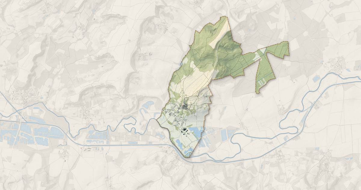 Portrait cartographique de Beaurieux : relief, eau, forêts, bâti et voies, calculés à partir des données de l'IGN