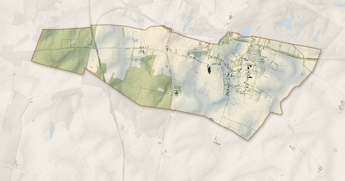 Portrait cartographique de Becquigny : relief, eau, forêts, bâti et voies, calculés à partir des données de l'IGN