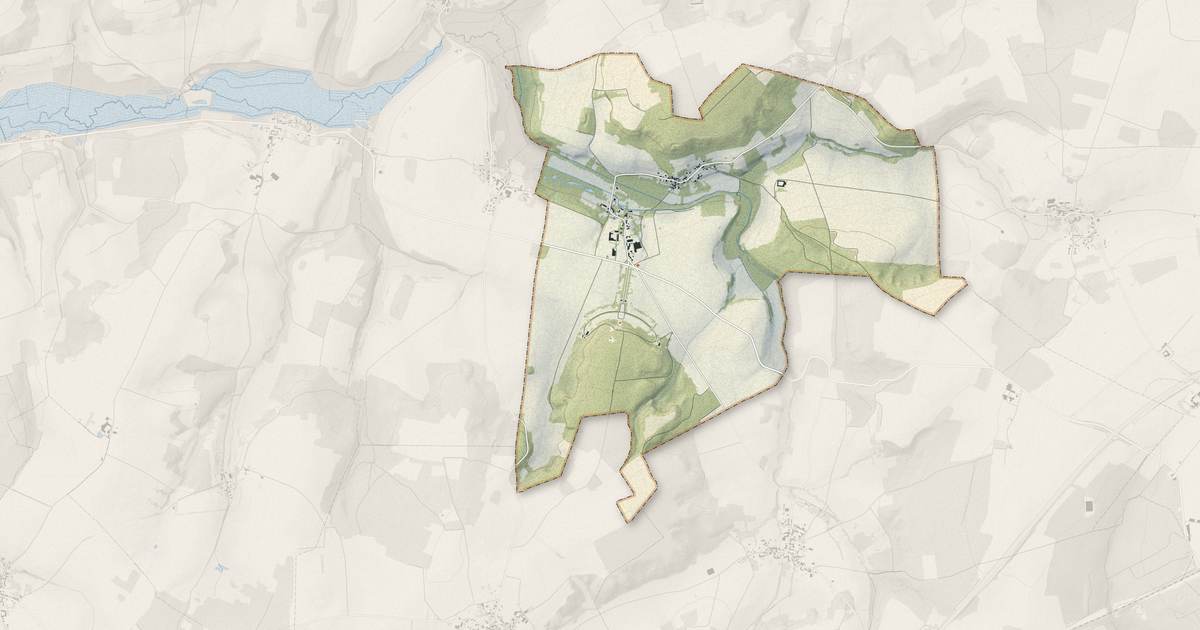 Portrait cartographique de Belleau : relief, eau, forêts, bâti et voies, calculés à partir des données de l'IGN