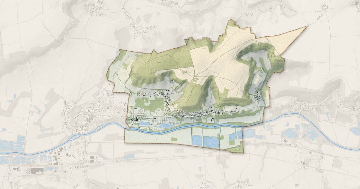 Portrait cartographique de Berny-Rivière : relief, eau, forêts, bâti et voies, calculés à partir des données de l'IGN