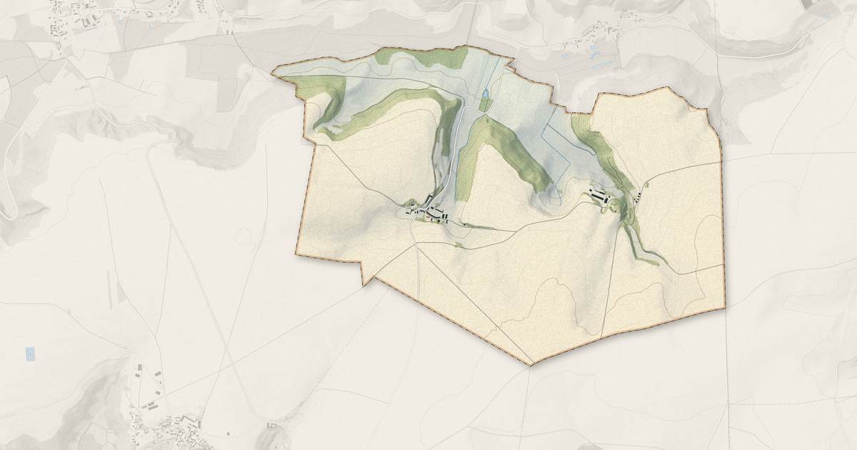 Portrait cartographique de Bieuxy : relief, eau, forêts, bâti et voies, calculés à partir des données de l'IGN