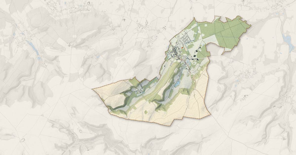 Portrait cartographique de Blérancourt : relief, eau, forêts, bâti et voies, calculés à partir des données de l'IGN