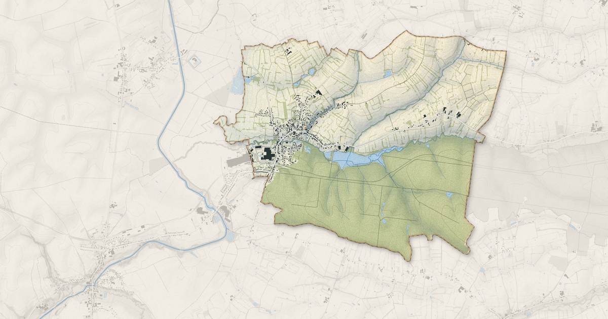 Portrait cartographique de Boué : relief, eau, forêts, bâti et voies, calculés à partir des données de l'IGN