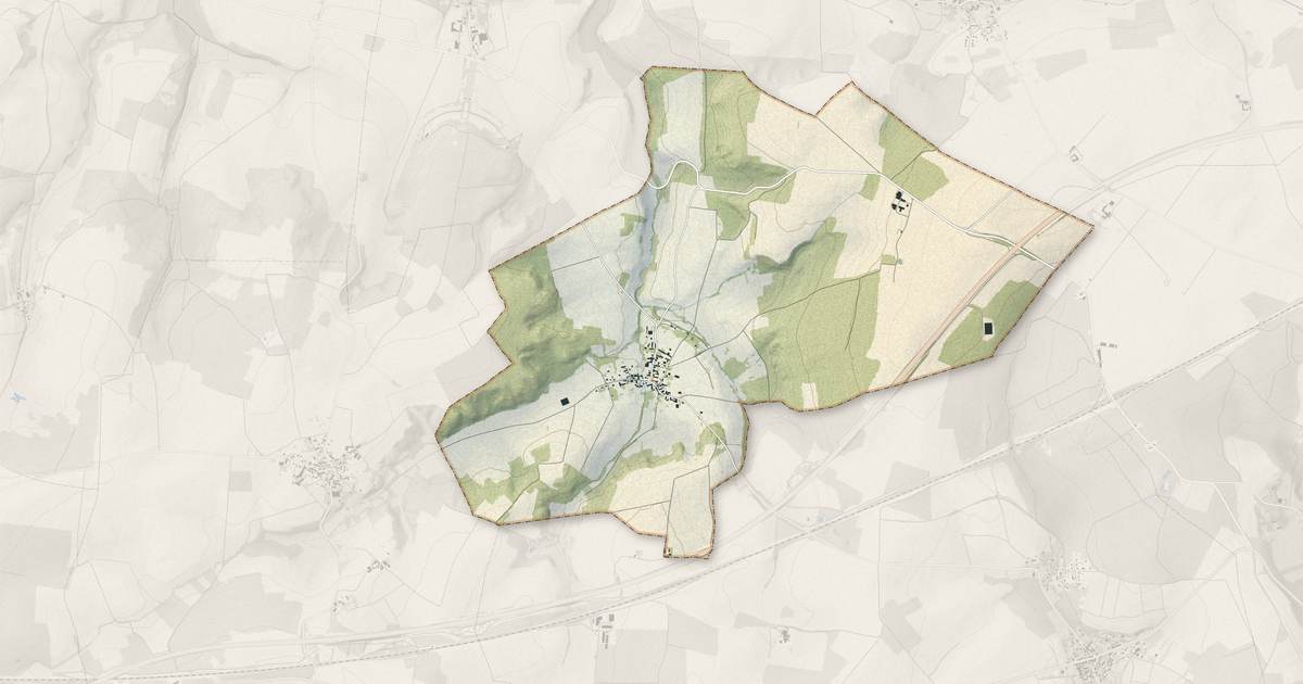 Portrait cartographique de Bouresches : relief, eau, forêts, bâti et voies, calculés à partir des données de l'IGN