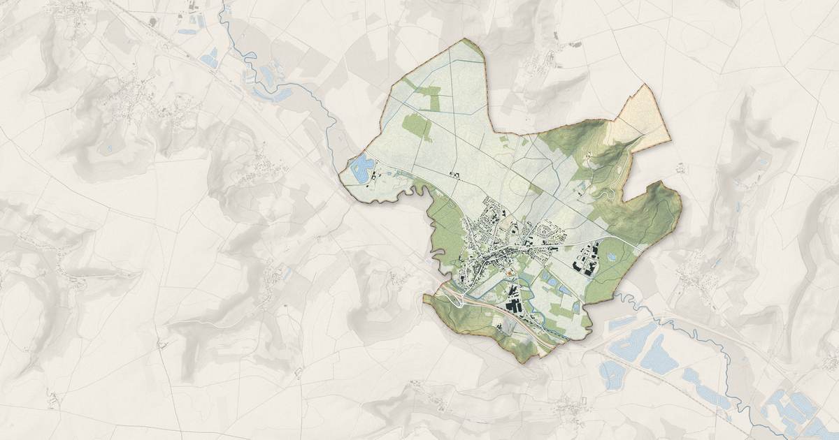 Portrait cartographique de Braine : relief, eau, forêts, bâti et voies, calculés à partir des données de l'IGN