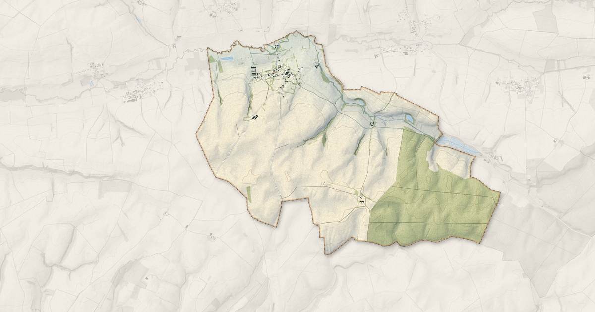 Portrait cartographique de Burelles : relief, eau, forêts, bâti et voies, calculés à partir des données de l'IGN