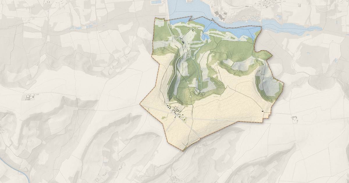 Portrait cartographique de Cerny-en-Laonnois : relief, eau, forêts, bâti et voies, calculés à partir des données de l'IGN