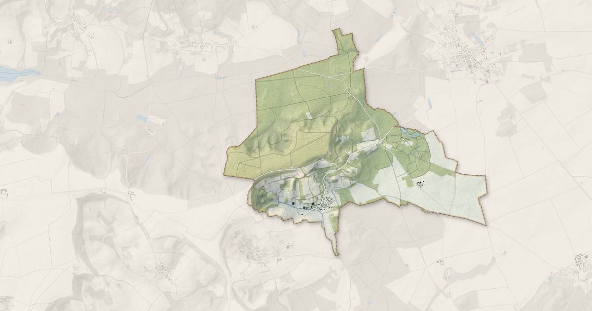 Portrait cartographique de Craonne : relief, eau, forêts, bâti et voies, calculés à partir des données de l'IGN