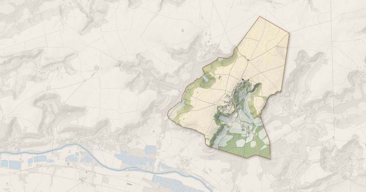 Portrait cartographique de Cuisy-en-Almont : relief, eau, forêts, bâti et voies, calculés à partir des données de l'IGN