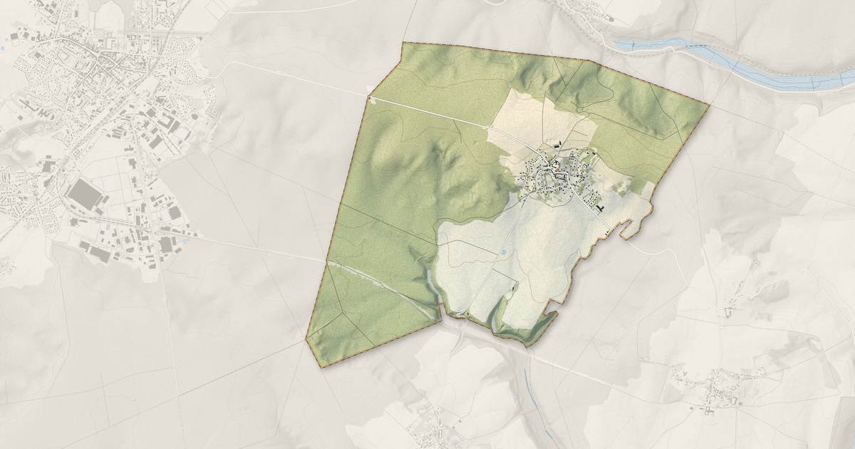 Portrait cartographique de Dampleux : relief, eau, forêts, bâti et voies, calculés à partir des données de l'IGN