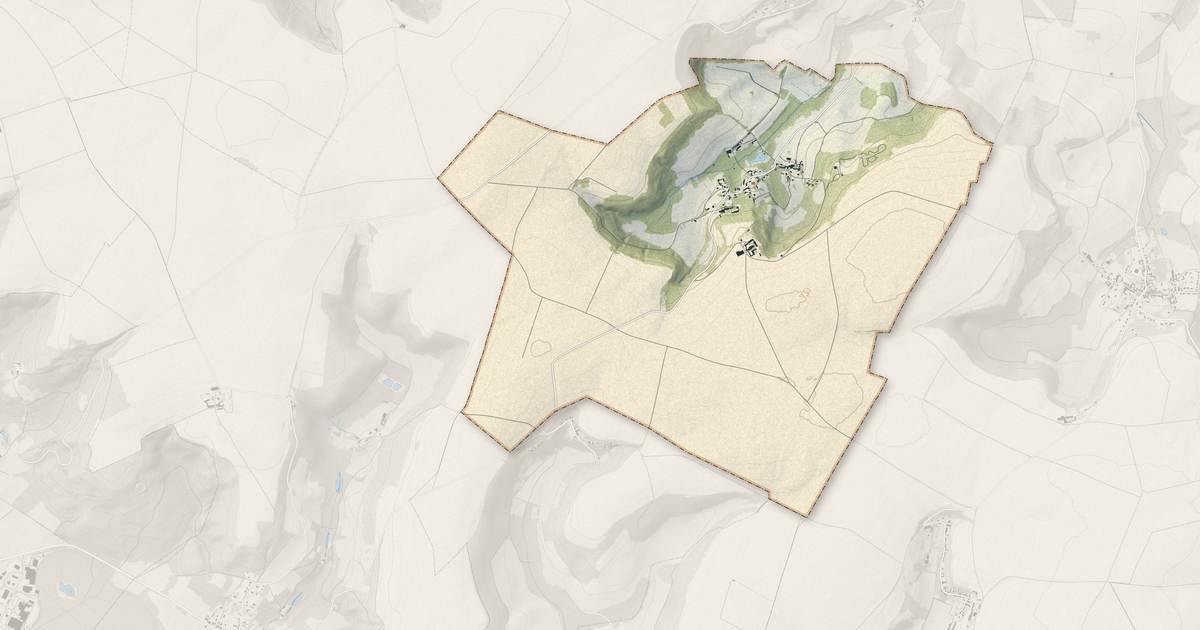 Portrait cartographique de Dhuizel : relief, eau, forêts, bâti et voies, calculés à partir des données de l'IGN
