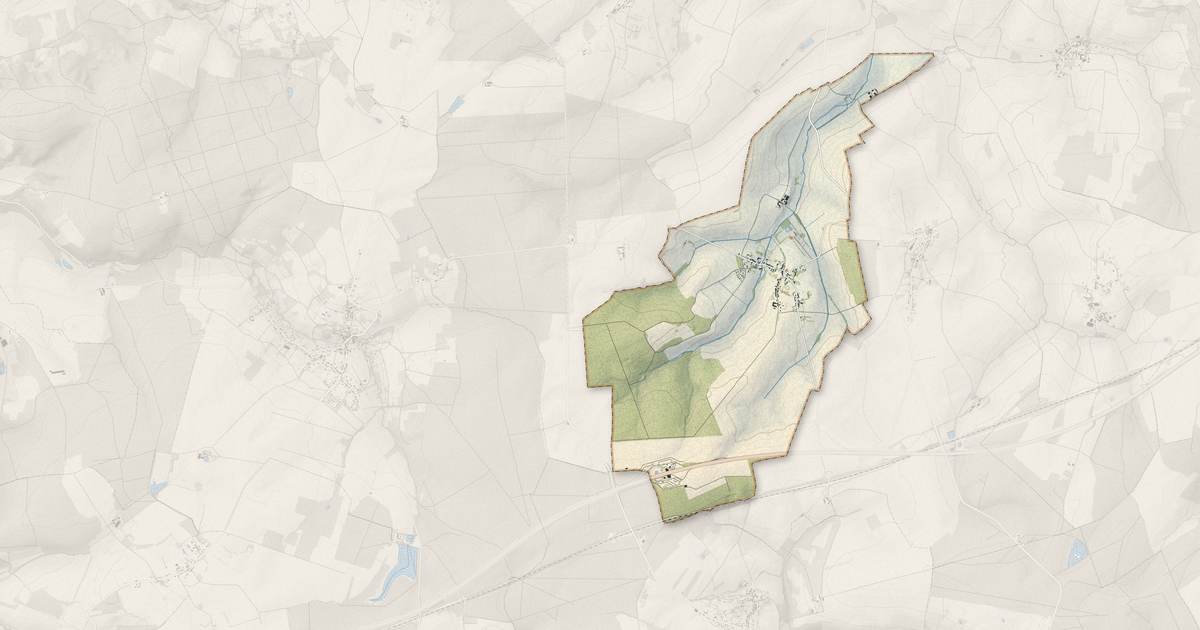 Portrait cartographique de Fresnes-en-Tardenois : relief, eau, forêts, bâti et voies, calculés à partir des données de l'IGN