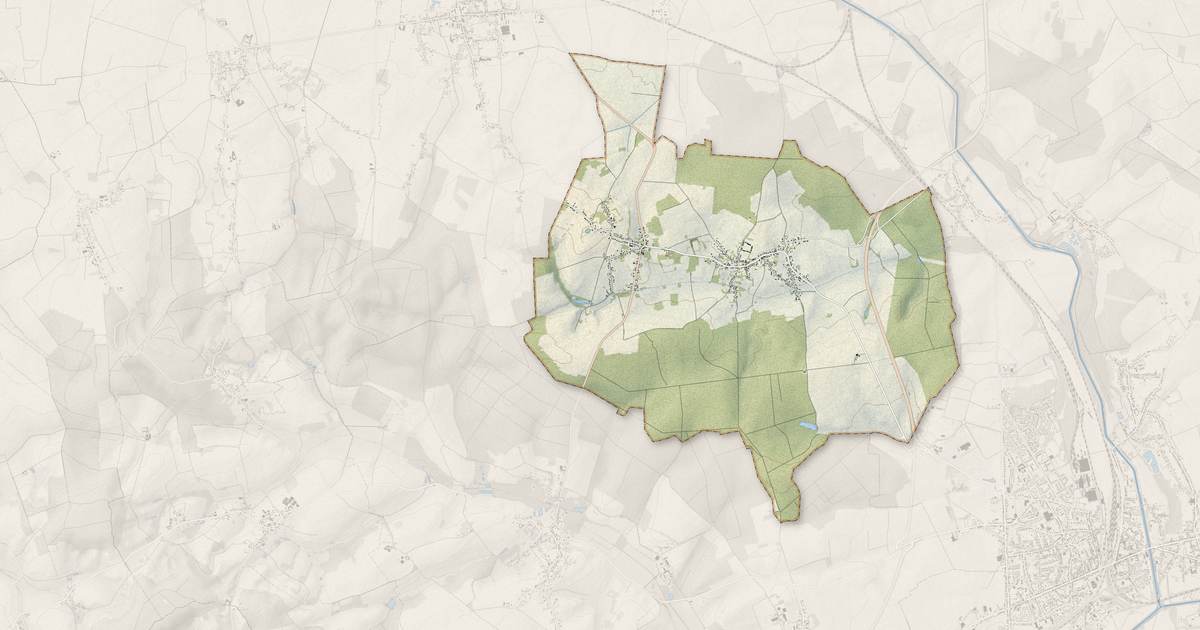 Portrait cartographique de Frières-Faillouël : relief, eau, forêts, bâti et voies, calculés à partir des données de l'IGN
