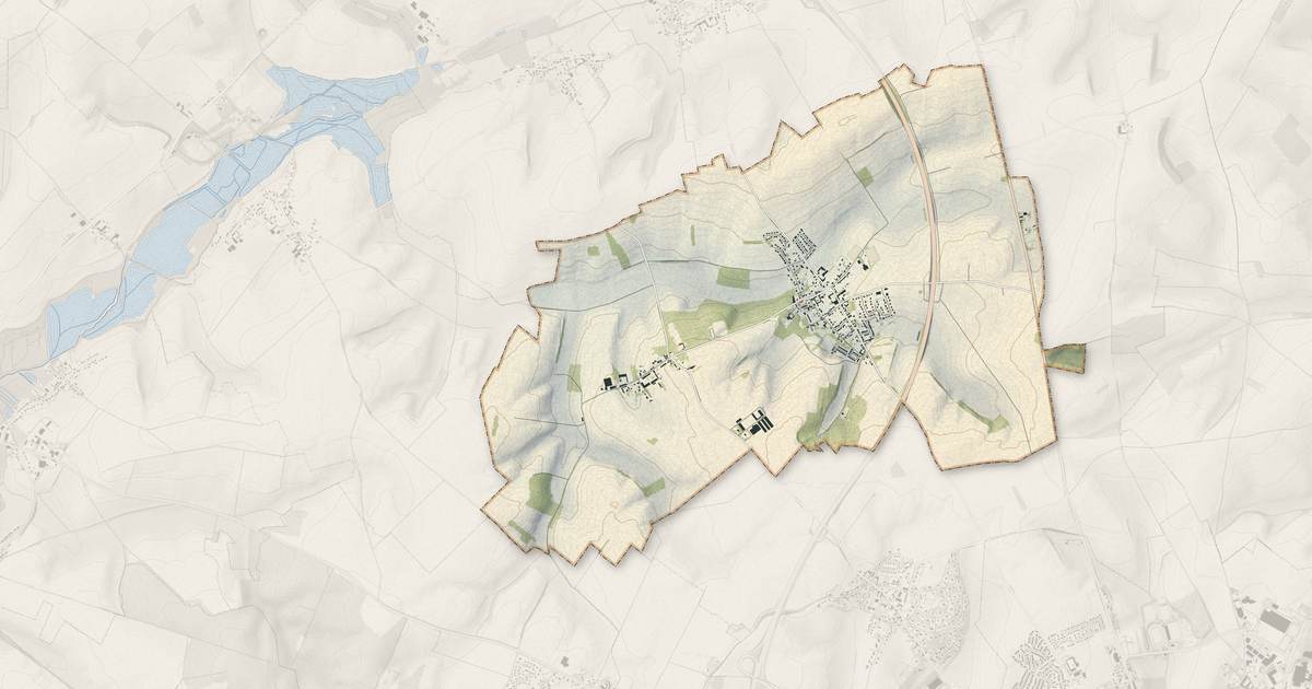 Portrait cartographique de Gricourt : relief, eau, forêts, bâti et voies, calculés à partir des données de l'IGN