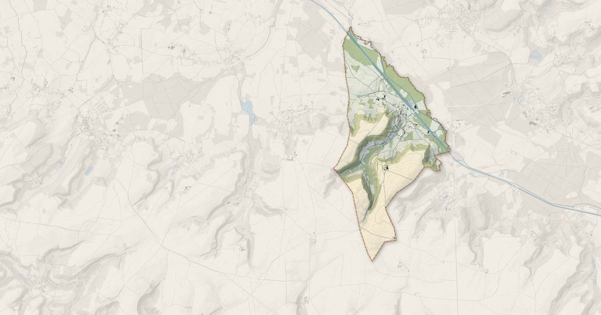Portrait cartographique de Guny : relief, eau, forêts, bâti et voies, calculés à partir des données de l'IGN