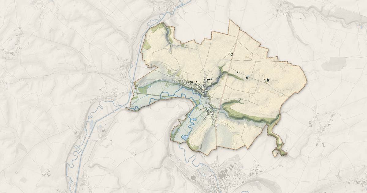 Portrait cartographique de Lesquielles-Saint-Germain : relief, eau, forêts, bâti et voies, calculés à partir des données de l'IGN