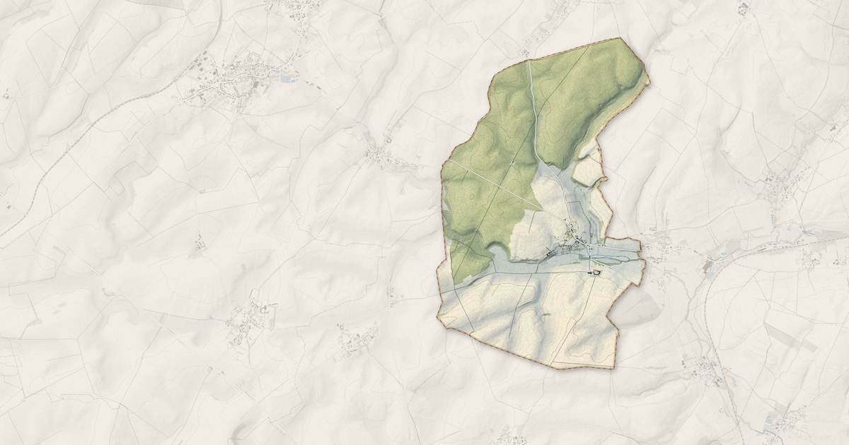 Portrait cartographique de Marfontaine : relief, eau, forêts, bâti et voies, calculés à partir des données de l'IGN