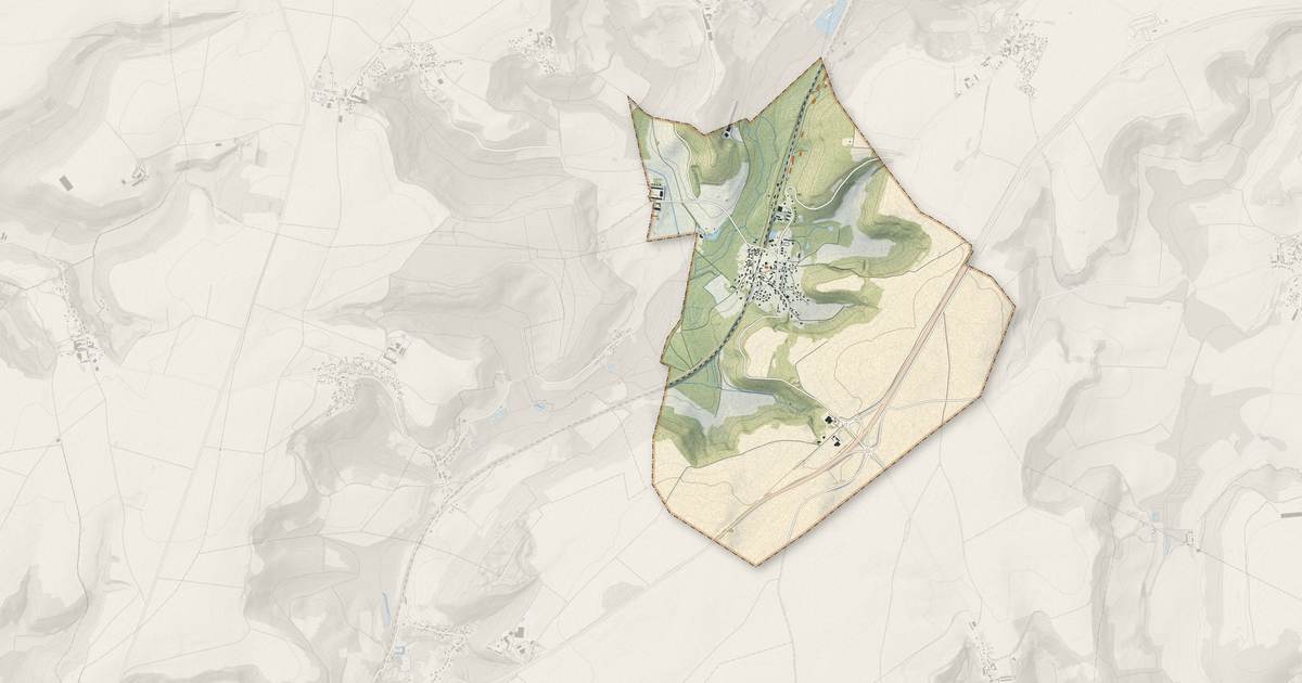 Portrait cartographique de Margival : relief, eau, forêts, bâti et voies, calculés à partir des données de l'IGN