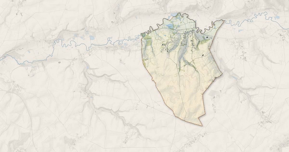Portrait cartographique de Marly-Gomont : relief, eau, forêts, bâti et voies, calculés à partir des données de l'IGN
