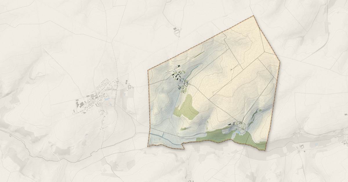 Portrait cartographique de Monnes : relief, eau, forêts, bâti et voies, calculés à partir des données de l'IGN