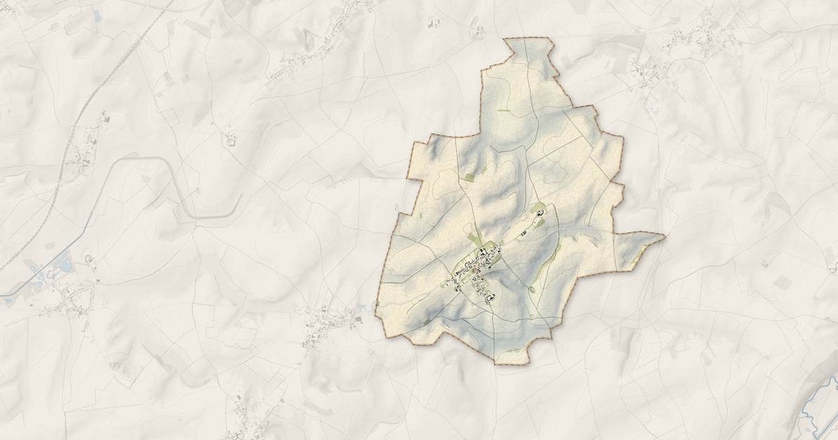Portrait cartographique de Montigny-en-Arrouaise : relief, eau, forêts, bâti et voies, calculés à partir des données de l'IGN