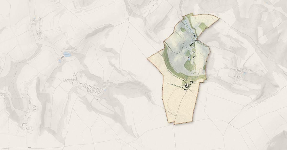 Portrait cartographique de Muscourt : relief, eau, forêts, bâti et voies, calculés à partir des données de l'IGN